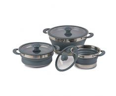 3er Set Faltbare Leichtgewichtstöpfe 1Liter, 1,5 Liter, 3 Liter - Jeder Camping Kochtopf aus Metall und Silikon - MINIMALES Packmaß + MINIMALES Gewicht - spülmaschinenfest