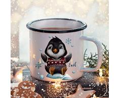 ilka parey wandtattoo-welt Emaille Becher Camping Tasse Winter Pinguin Schneeflocken & Name Wunschname Kaffeetasse Weihnachten Geschenk Weihnachtsmotiv eb479