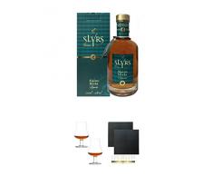 Slyrs Alpine Herbs Likör aus Deutschland 0,7 Liter + Stölzle Nosingglas für Whisky 2 Gläser - 1610031 + Schiefer Glasuntersetzer eckig ca. 9,5 cm Ø 2 Stück