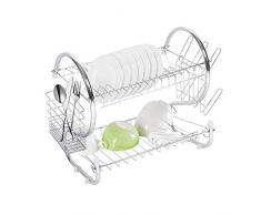 Greensen Geschirrabtropfer Edelstahl Geschirrständer Abtropfgestell Geschirrkorb 2 Etagen Abtropfständer mit Seitenrahmen und Hacken Geschirrabtropfer Küchenregal Besteckkorb für Teller Besteck