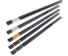 ZITFRI 5 Farben EssStäbchen 5er Set Chopsticks Chinesische Stäbchen Asiatisches Besteck - Hohe Qualität ( silber Streifen und gold / silber/ rot / grün / Marmor-Muster )