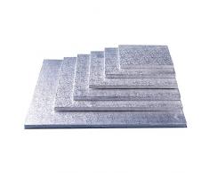 Cake Company Torten-Platte in Silber | 1 Stück | 33 x 33cm groß | 1cm flach | Stabile quadratische Kuchen-Platten | Alu-kaschierte Pappe | Servier-Platte vier-eckig zum Dekorieren & Transport