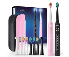 Fairywill Elektrische Zahnbürste Doppelpack, mit 2 Schallzahnbürste Handstück 10 Aufsteckbürsten 5 Reinigungs-Modi 2 Reise-Etuis, 4 Stunden hält Min 30 Tage Putzen Sie Ihre Zähne wie beim Zahnarzt