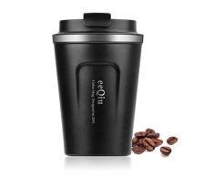 eeQiu Thermobecher Kaffeebecher to go -13oz 100% Auslaufsicher - Trinkbecher aus Edelstahl - Autobecher doppelwand Isolierung-Deckel Umweltfreundliche Wiederverwendbare Travel Mug (Schwarz)