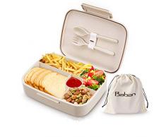Baban Bentobox, 1300ml Brotdose mit Löffel und Gabel, aus Weizenstroh, Lunchbox für Studenten und Büroangestellte, Geeignet für Mikrowellen und Geschirrspüler