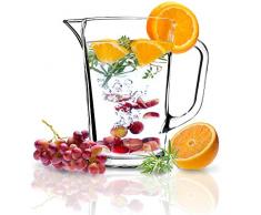 KADAX Krug, Glaskanne, Glaskrug aus robustem Glas, Wasserkrug mit Auslauf und handlichem Griff, Glaskaraffe für kalte Getränke, Saft, Milch, Eistee, transparent (Luca, 1.23L)
