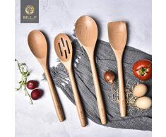 Küchenutensilien Set Holz,Küchenutensilien Küchenhelfer 4 Stück Löffel & Spatel Mix Perfekt für Antihaft-Töpfe und Pfannen Kochgeschirrwender