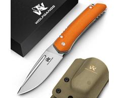 Wolfgangs CULTRO Zweihand Klappmesser aus D2 Stahl - Darf mitgeführt Werden - mit Gürtelclip (Orange)