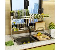 ZJZ Abtropfgestell, Abtropffläche aus Edelstahl, Geschirrabtropfgitter, Geschirrkorb, Besteckhalter, 2-stufiger Utensilienhalter