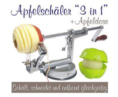 Made for us - Profi Alu- Apfelschäler Apfelschneider Apfelentkerner Schälmaschine mit Apfeldose, in Silbergrau