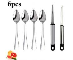 outgeek Grapefruit Löffel, 4 STÜCKE Edelstahl Fruchtlöffel Dessertlöffel mit Grapefruitschäler gezackten Rand Obst und Grapefruitschneider