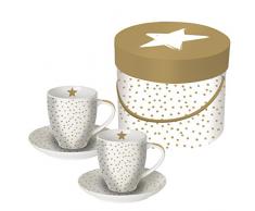 Weihnachts-Tassen/Espresso-Tassen in weiß mit goldenen Punkten & einem Stern - Set 2 Tassen & 2 Unter-Teller verpackt in edler Geschenk-Box - Weihnachts-Geschenk/Deko/ Weihnachten