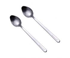 jugu Geschirr/Küche 304 Edelstahl Apfelkratzlöffel Babynahrungsergänzungsmittel Obstlöffel mit gezahntem Babykratzobst Schlammlöffel Grabkugel Outdoor Camping,2 Packungen