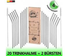 Green Pukki® Edelstahl Strohhalm wiederverwendbar - 20 Stück in 4 praktischen Variationen + 2 Reinigungsbürsten extra lang - angenehmes Mundgefühl - Metall Strohhalm 6 mm