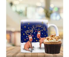 Kaffeebecher mit Rentier Geweih Motiv und Spruch: Frohe Weihnachten - eine coole Tasse von trendaffe - passende weitere Begriffe dazu: Weihnachten Rentier Geweih Weihnachtsgrüße Frohe Weihnachten Kaffeetasse Büro Teetasse oder Becher.