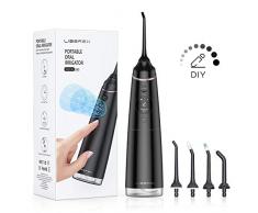 Liberex Oral Munddusche Elektrisch mit OLED-Display - IPX7 Wasserdicht Wasser Flosser, Irrigator Zahnreiniger mit 5 Modi(Soft, Midium, Strong, Pulse, DIY), 5 Düsen, 300ML Wassertank, 1 Tragetasche