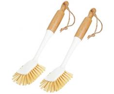 mDesign 2er-Set Spülbürste aus Bambus – lange Küchenbürste zur Reinigung von Töpfen, Pfannen, Tellern und Besteck – auch als Gemüsebürste geeignet – weiß/naturfarben