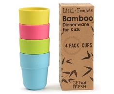 GET FRESH Bambus Kindertassen, 4er-Set Kinder Bambus Trinkbecher, Bambus Kinder Geschirr Set, Bambus Kleinkind Becher ohne Deckel, Kinder Bambustassen für den täglichen Gebrauch