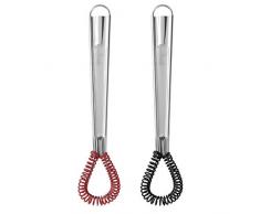 YOOJIA 2 Stück Manuell Mini Schneebesen Silikon Spiralbesen Handschneebesen Küchenhelfer Milchschäumer Küchen Handwerkzeug (Länge: 19.5cm) Schwarz&Rot One Size