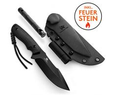 Wolfgangs Outdoor-Messer AMBULO mit Kydex Holster - Aus einem Stück D2 Stahl gefertigt - Inklusive Feuer-Starter und Notpfeife (Full Black)