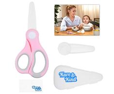 Kare & Kind Keramikschere für Babynahrung - rosa - mit Staubschutzhülle und Aufbewahrungsbehälter - Leicht zu schneidende Babynahrung - Lebensmittelsicheres BPA-freies Küchenwerkzeug