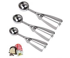 MaoXinTek Eisportionierer Edelstahl mit Auslöser, 3 Stück Eisportionierer für Eiscreme Obst Melone Kuchen Teig, Einschließlich Größen Großer 6cm, Mittlerer 5cm, Kleiner 4cm