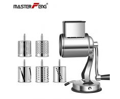 MASTER FENG Rotary Gemüseschneider, Manuelle Gemüsehobel mit 5 Edelstahl Trommelreibe,rounde Handschneider Hobel Käsemühle Cutter Multi-Küchenhelfer
