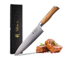 Wakoli Damastmesser Chefmesser - Klinge 20,00 cm Länge, sehr hochwertiges Profi Messer mit Olivenholzgriff und Damastklinge, Damastmesser Chefmesser, Damastküchenmesser