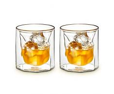 ZENS Whiskey Gläser Set, Doppelwandig Old Fashioned Whisky Gläser of 2 für Scotch Burbon, 220 ML Hand Geblasen Half Frosted Whiskey Glas Tumbler Set für Geschenk