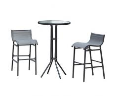 Outsunny Garten Bartisch Set, 3-TLG. Barset, Gartenmöbel-Set, Sitzgruppe, Metall, Grau, Ø60 x H102 cm