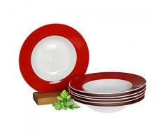 Van Well 6er Set Suppenteller Serie Vario Porzellan - Farbe wählbar, Farbe:rot