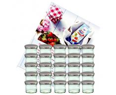 MamboCat 25er Set Sturzglas 125 ml Marmeladenglas Einmachglas Einweckglas to 66 silberner Deckel incl. Diamant-Zucker Gelierzauber Rezeptheft