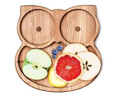 LELEKKA Kinder Holzteller aus Europa Baby Schüssel Dessertteller Kindergeschirr aus naturbelassenem Eschenholz Massivholz Kinderteller Schale (Owly)