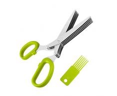 Kräuterschere Mehrzweckschere,Kräuterschere mit 5 Schneideblättern,Edelstahl Gemüseschere Küchenschere Klingenschutz Reinigungskamm(Grün)