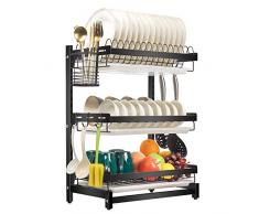X-cosrack Geschirrabtropfer Geschirr Abtropfständer für die Küche Geschirrtrockner Edelstahl-Abtropffläche mit für Teller Schalen Tassen, Abnehmbar, 3-Tier, Schwarz