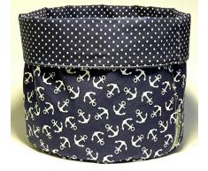 Körbchen aus Stoff - ANKER AUF BLAU - und - POLKA DOTS BLAU - zum Wenden - waschbar - Brotkorb/Stoff-Korb/Stoffkörbchen/Brot-Körbchen - Geschenk Geburtstag Hochzeit