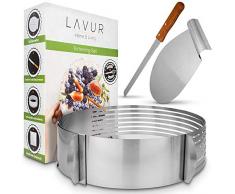 LAVUR ® Tortenring - Backform im 3er Set aus Tortenring, Kuchenretter und Küchenmesser - hochwertiges Design - 23-30cm Durchmesser - Ring stufenlos verstellbar - Schneiden von 8 Böden…