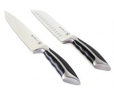 ROSMARINO Kochmesser, Küchenmesser - Extrem scharfes Chefmesser 20 cm und Santokumesser 18 cm - Preisgekröntes Doppelpack