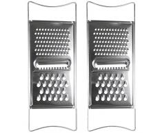 com-four® 2x Gemüse-/ Rohkost-Reibe aus rostfreiem Edelstahl, Universalreibe mit verschiedenen Reibeflächen (02 Stück - Flachreibe)
