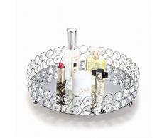 Feyarl Kosmetiktablett Silber Tablett Rund Jewelry Organizer Dekoratives Tablett Spiegeltablett