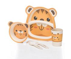 all Kids United Kindergeschirr-Set aus Bambus-Geschirr für Kinder Kindergeschirrset aus Bambus Set 5-teilig; Tiger