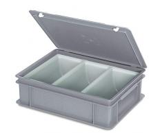 Besteckkoffer mit 3-Mulden-Einsatz, grau, LxBxH 400 x 300 x 130 mm