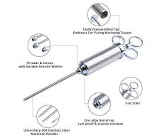 BBQ Bratenspritze mit 3 Nadeln 60 ml, Gewürzspritze, Marinadenspritze zum Grillen für Rind, Huhn, Gebäck mit Marmelade zu befüllen, 304 Edelstahlausführung, FDA Zertifizierung (Silber)