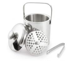 LONCWO Eiskübel mit Deckel und Zange, Edelstahl-Doppelwand-Eiseimer, 1,3 Liter Eisbehälter, Silber