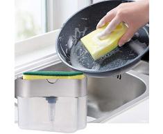 CICIYONER 2 in 1 Seifenspender + Schwamm,Zum Reinigen von Küchenutensilien und zum Baden im Bad, Multifunktionaler Seifenspender (Grau, 5.8X5.4X3.9 Inches)