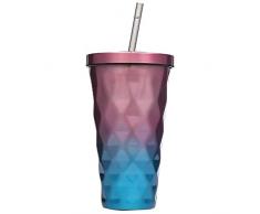Cestbon Trinkbecher Mit Strohhalm Edelstahl Thermo Kaffeebecher to Go 500Ml Kaffeetassen Für Frauen-Mädchen-Männer,Lila