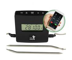 TEAM CUISINE Bluetooth digitales Grill Thermometer für BBQ, Smoker und Backofen | Überwachung von Kerntemperatur / Garraum per Smartphone | kostenlose App | 2 Messfühler / Temperaturfühler | schwarz