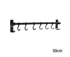 JUZEN 1 STÜCK 6 Haken Schwarz Küchenschiene Rack Wand Utensilien Hängen Einstellbare Rack Bad Regal Kleiderbügel,50CM