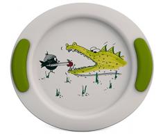 Ornamin flacher Kinderteller Ø 25 cm Krokodil grün | stabiles Kinder-Geschirr, optimal für Kinderportionen | Melamin, BPA-frei, Anti-Rutsch-Teller, Baby-Geschirr, Ess-Lern-Teller, Kunststoffteller