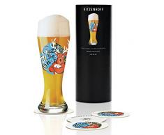 RITZENHOFF Weizen Weizenbierglas von Michal Shalev, aus Kristallglas, 500 ml, mit fünf Bierdeckeln